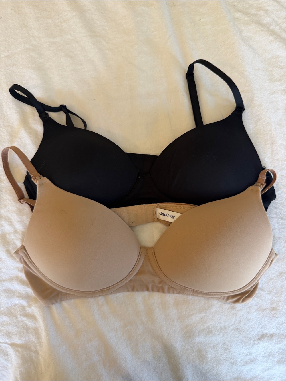 GAPBody Smooth T-Shirt Nursing Bra 2-Pack in Black and Nude